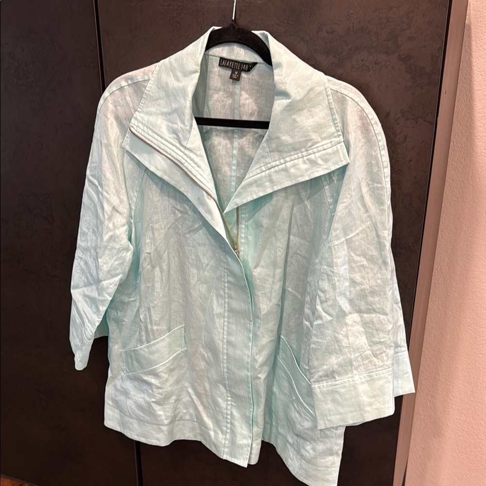 Lafayette 148 New York Light Light Blue Utility Jacket 100% Linen